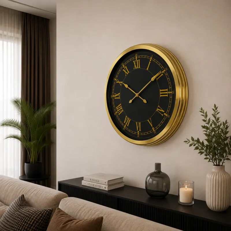 Roma Rakamlı Gold Metal Duvar Saati 60 cm · Model 6072G