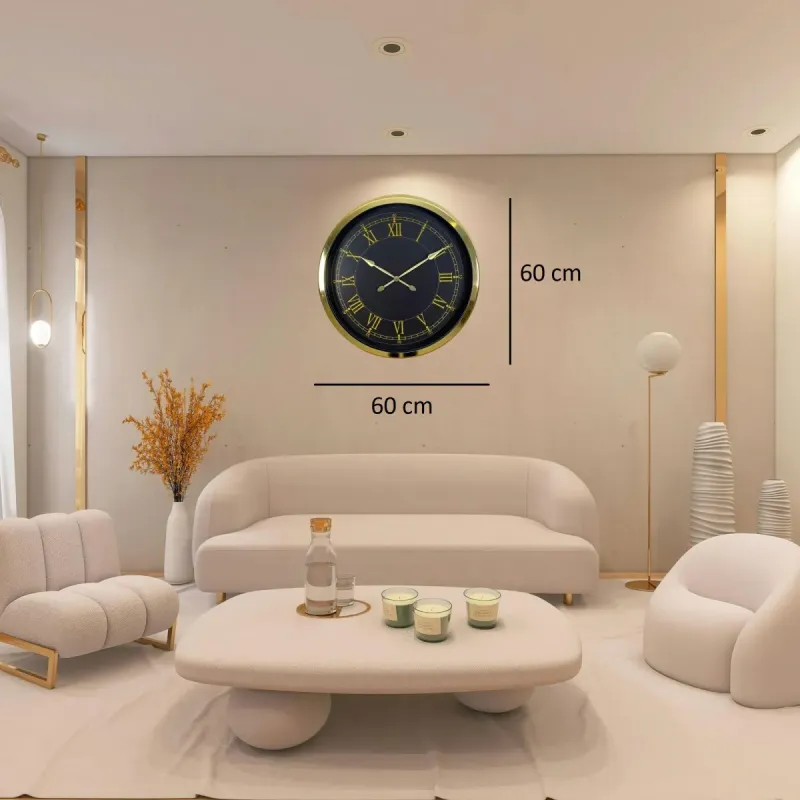 Roma Rakamlı Gold Metal Duvar Saati 60 cm · Model 6072G