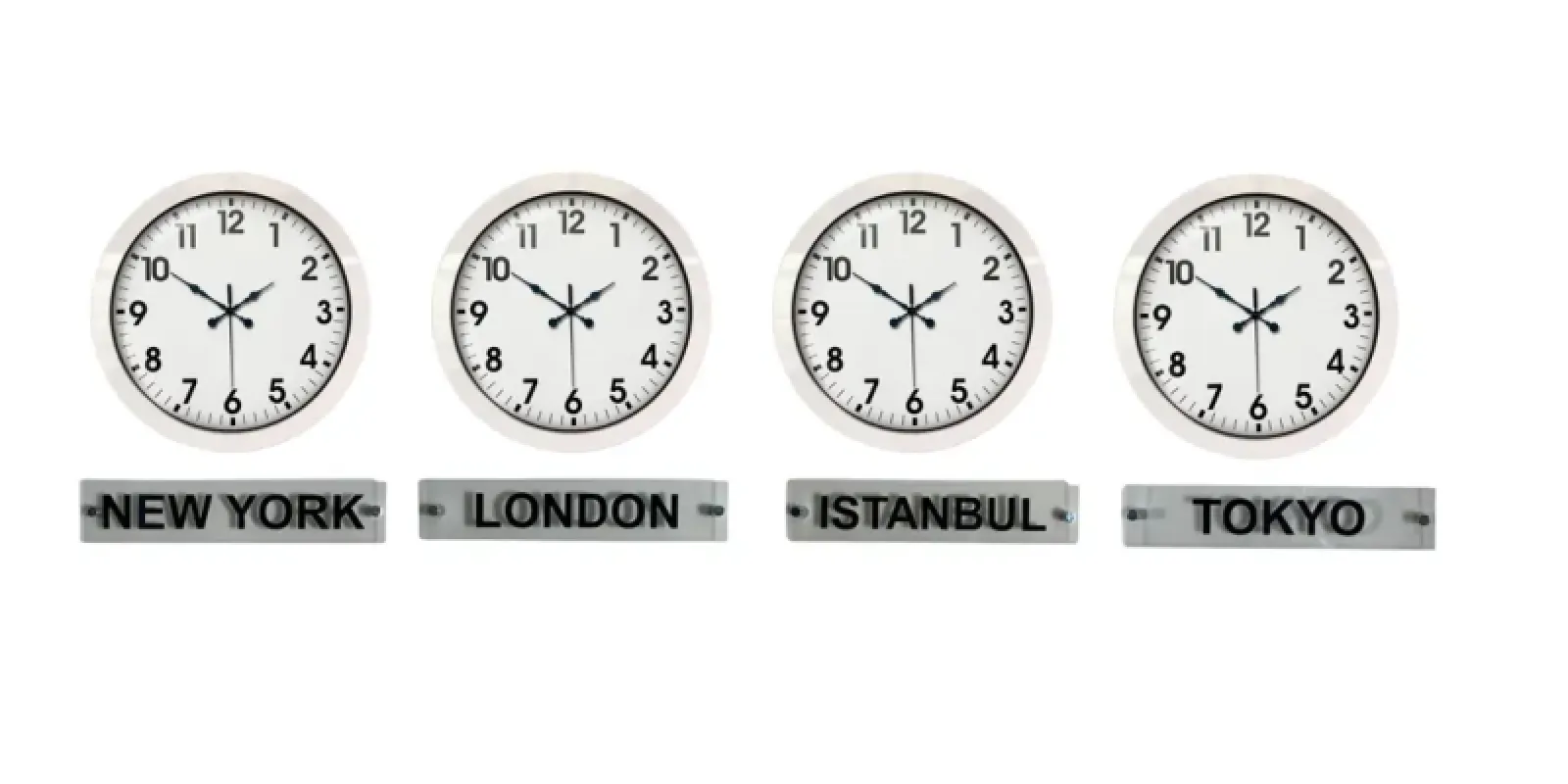 4 lü Tabelalı 36 Cm Beyaz Metal Dünya Saati