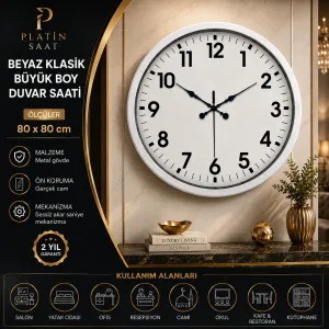Beyaz Metal Duvar Saati 80 cm · Model 10387