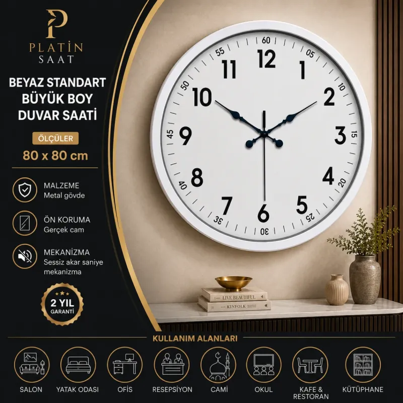 Beyaz Metal Duvar Saati 80 cm · Model 8005W