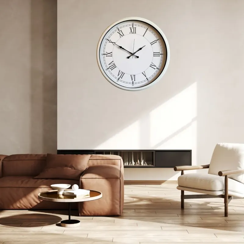 Roma Rakamlı Beyaz Metal Duvar Saati 80 cm · Model 8055W