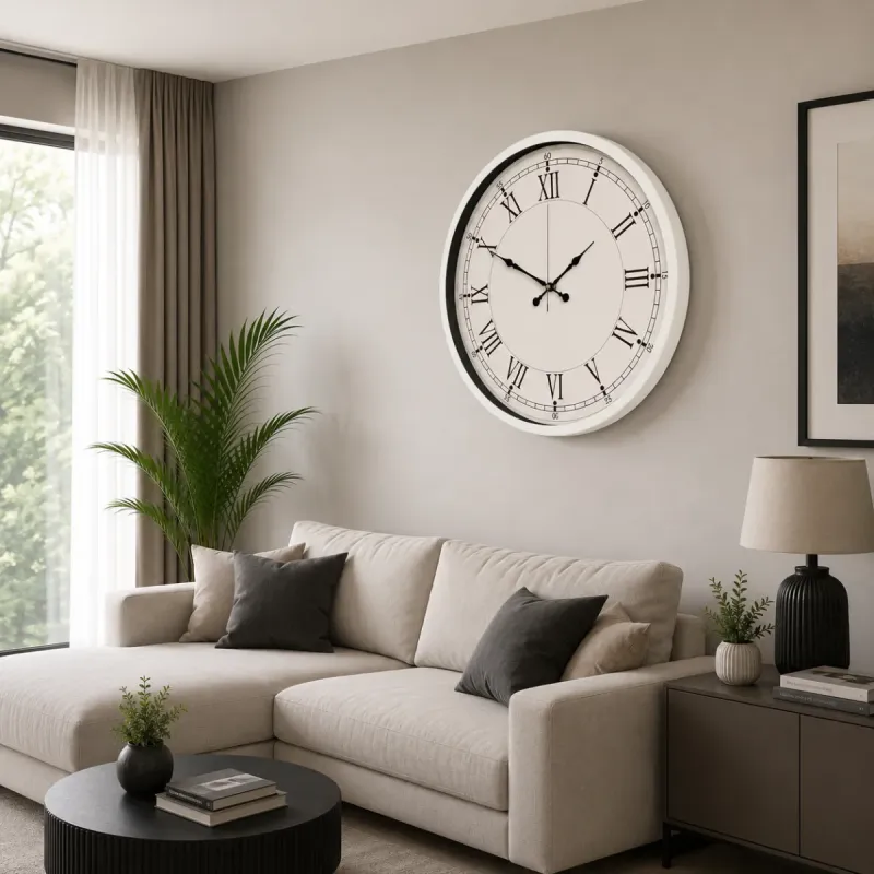 Roma Rakamlı Beyaz Metal Duvar Saati 80 cm · Model 8055W