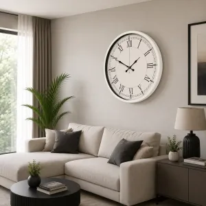 Roma Rakamlı Beyaz Metal Duvar Saati 80 cm · Model 8055W