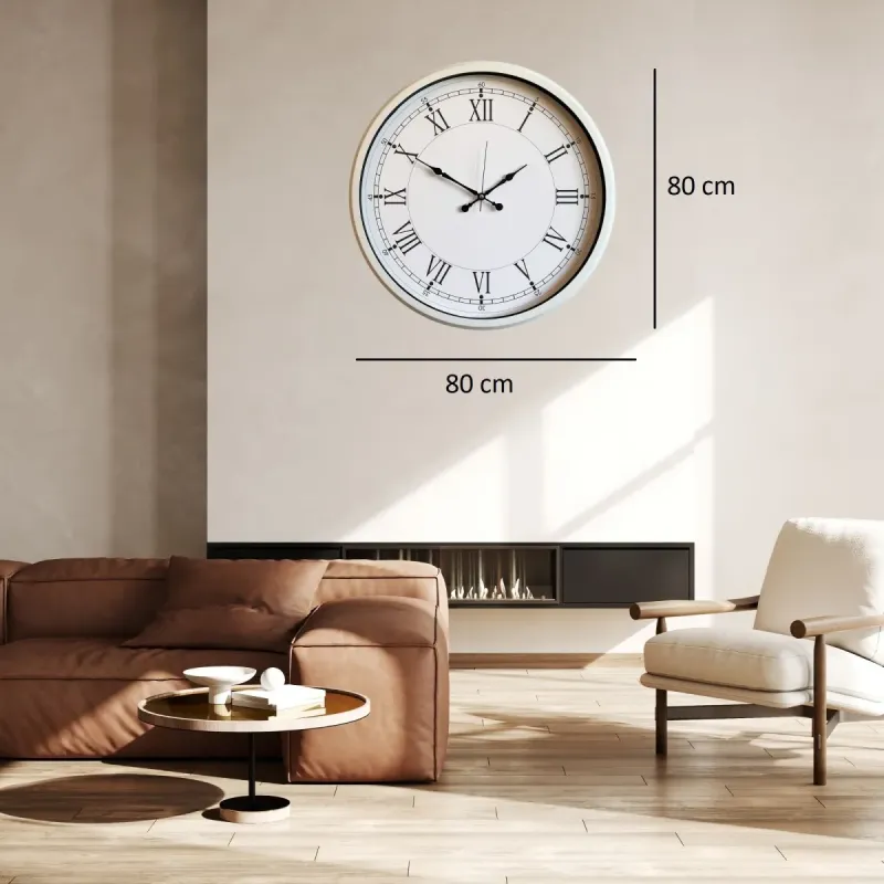 Roma Rakamlı Beyaz Metal Duvar Saati 80 cm · Model 8055W