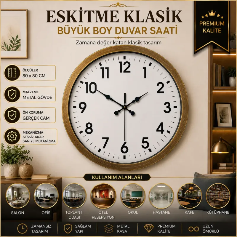 Eskitme Metal Duvar Saati 80 cm · Model 8001E