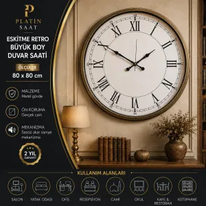 Retro Görünümlü Eskitme Metal Duvar Saati 80 cm · Model 8055E