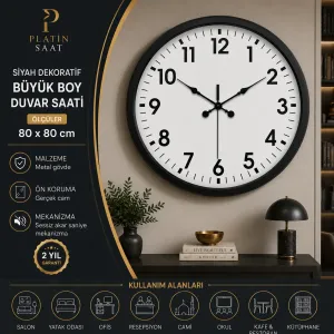 Siyah Metal Duvar Saati 80 cm · Model 8001B