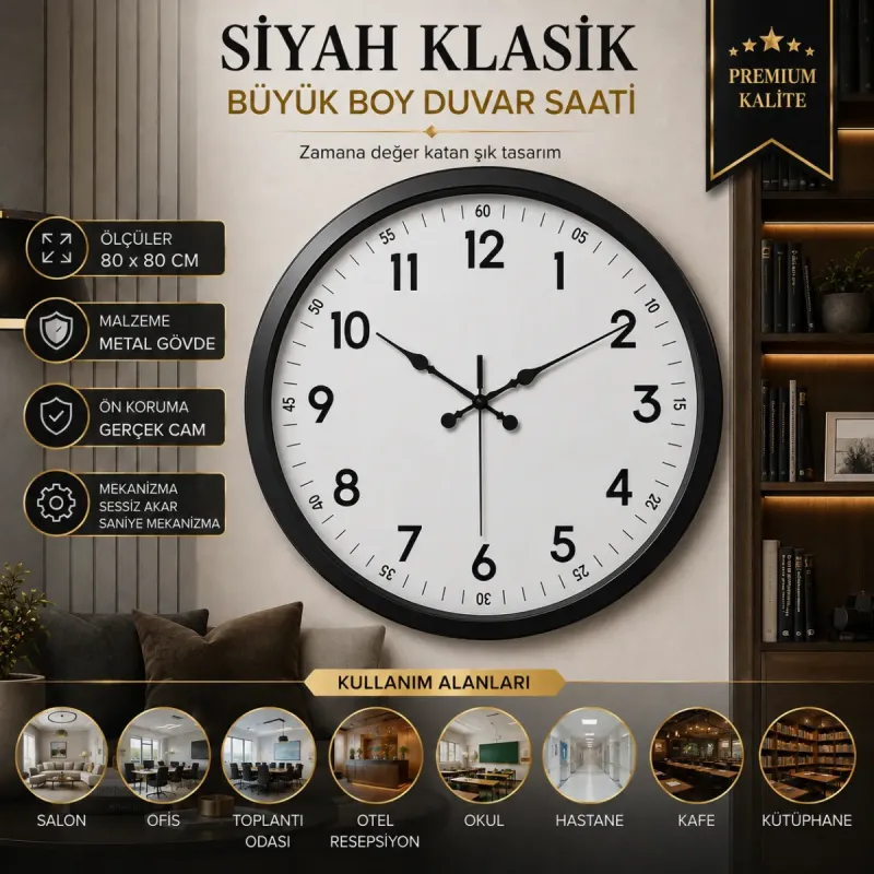 Siyah Metal Duvar Saati 80 cm · Model 8005B