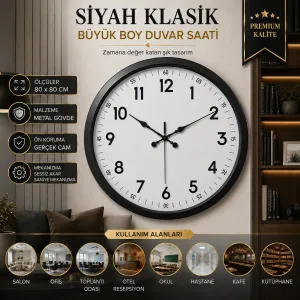 Siyah Metal Duvar Saati 80 cm · Model 8005B