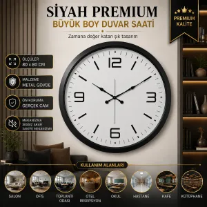 Siyah Metal Duvar Saati 80 cm · Model 8008B