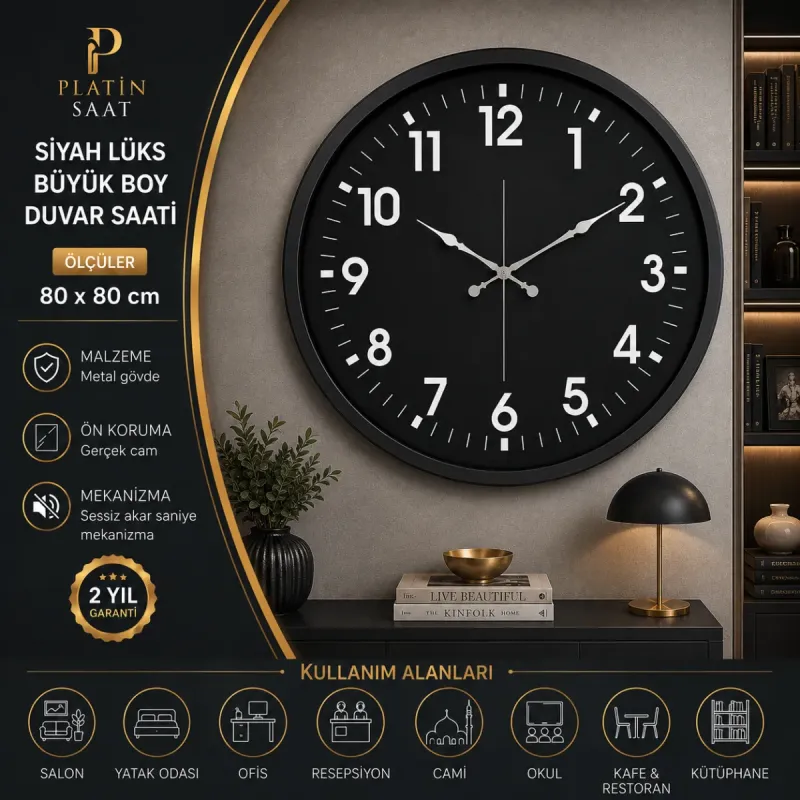 Siyah Metal Duvar Saati 80 cm · Model 8031B