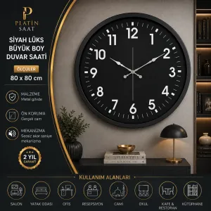 Siyah Metal Duvar Saati 80 cm · Model 8031B