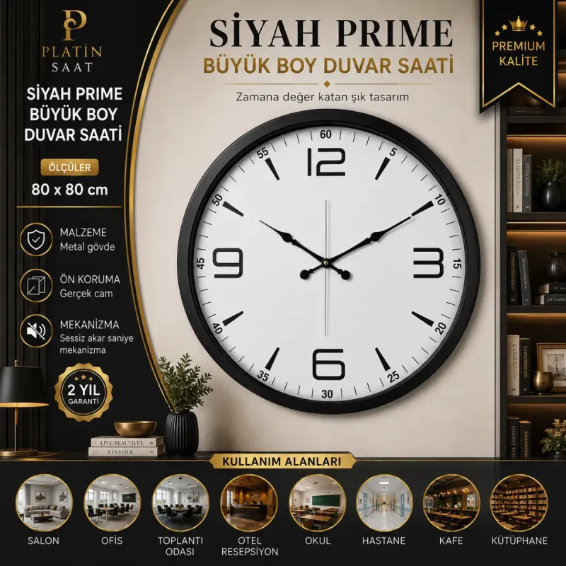 Siyah Metal Duvar Saati 80 cm · Model 8050B