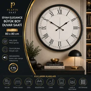 Siyah Metal Duvar Saati 80 cm · Model 8055B