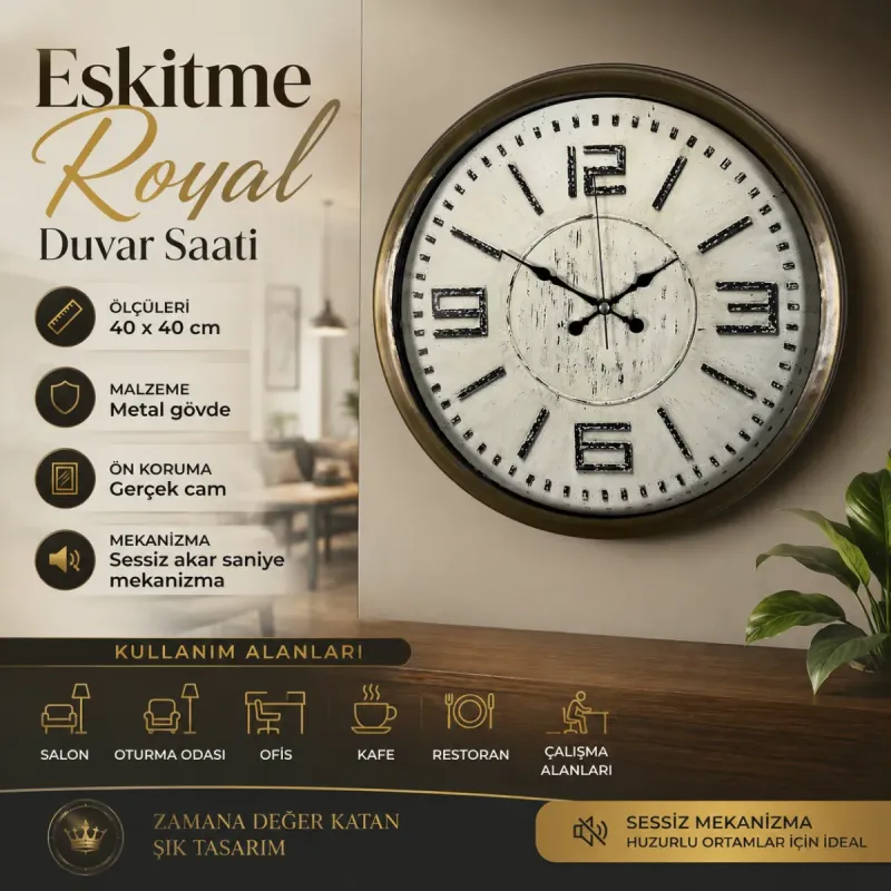 Eskitme Metal Duvar Saati 40 cm · Model 4016E