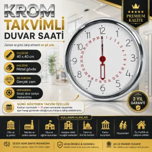 Krom Metal Duvar Saati 40 cm · Model 40T04K
