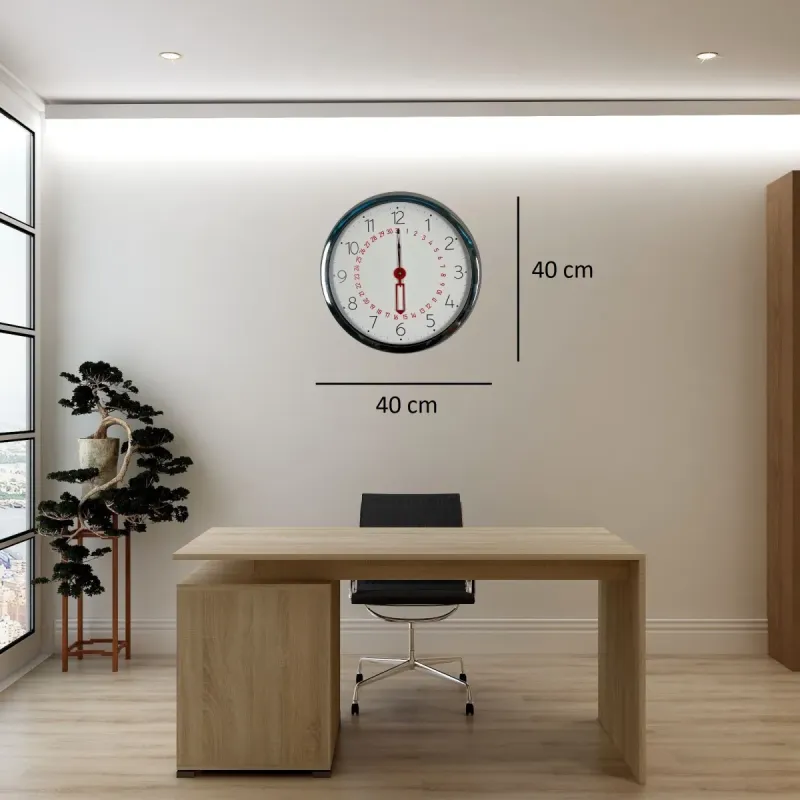 Krom Metal Duvar Saati 40 cm · Model 40T04K