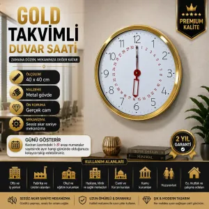 Gold Metal Duvar Saati 40 cm · Model 40T04G