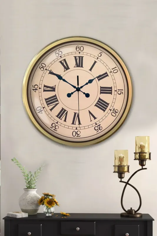Roma Rakamlı Eskitme Metal Duvar Saati 52 cm · Model 5265E