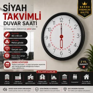 Siyah Metal Duvar Saati 40 cm · Model 40T04B