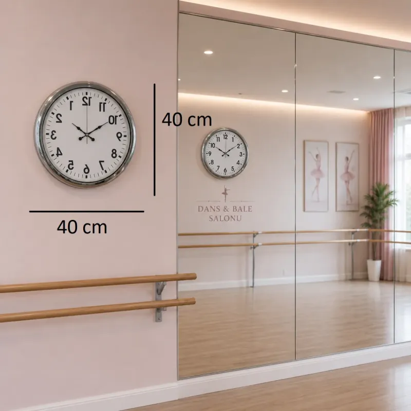 Krom Metal Duvar Saati 40 cm · Model 40R01K
