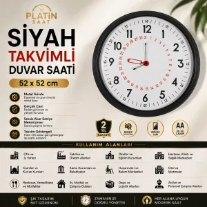 Siyah Metal Duvar Saati 52 cm · Model 52T05B