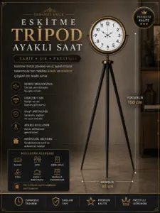 Eskitme Metal Ayaklı Tripod Saat 150 x 45 cm · Model AS-4001E