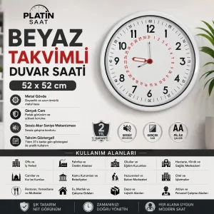 Beyaz Metal Duvar Saati 52 cm · Model 52T05W