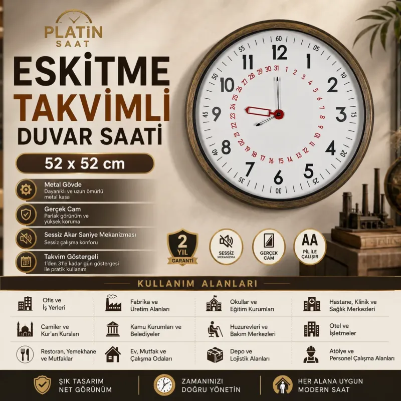 Eskitme Metal Duvar Saati 52 cm · Model 52T05E