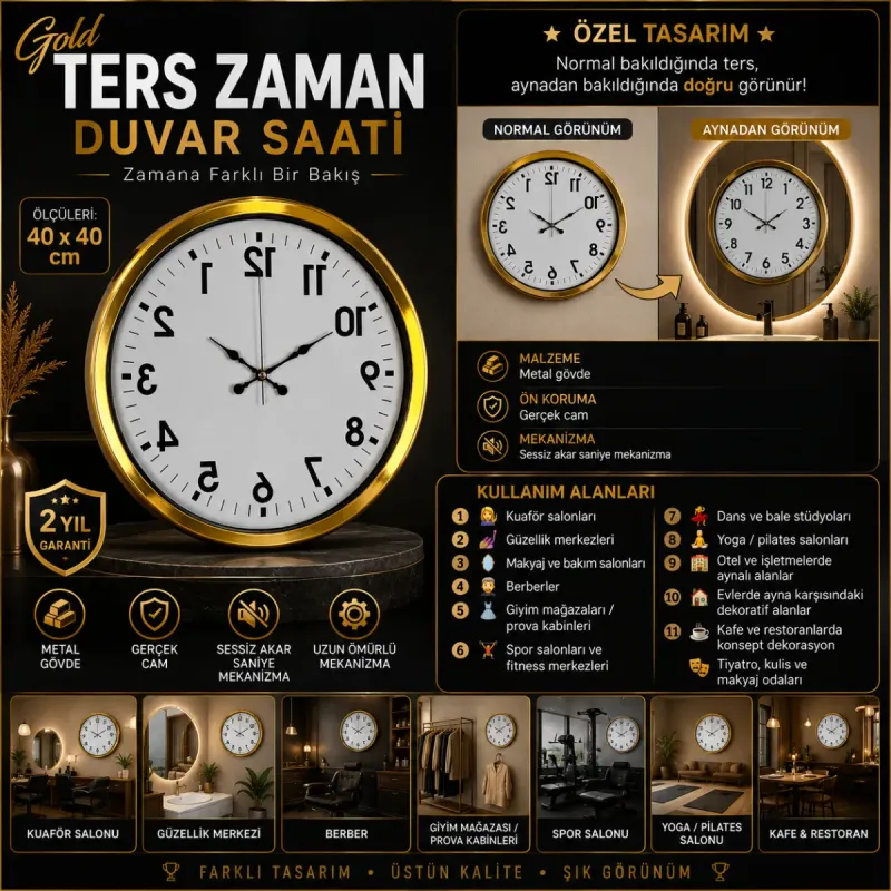 Gold Metal Duvar Saati 40 cm · Model 40R01G