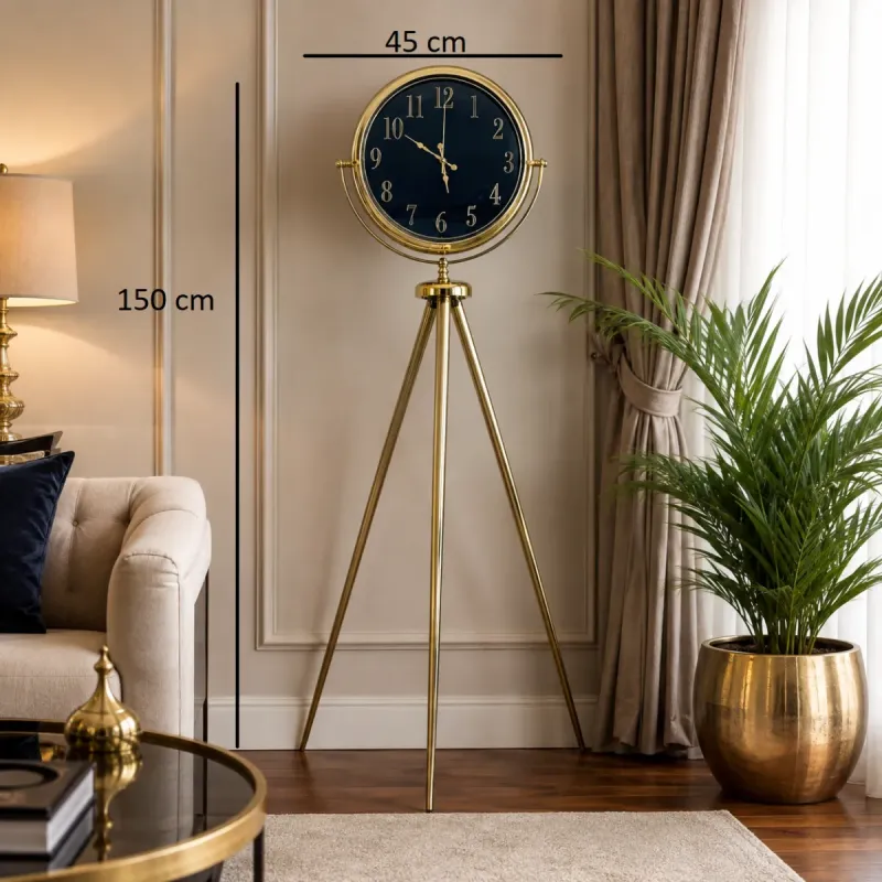 Aynalı Gold Metal Ayaklı Tripod Saat 150 x 45 cm · Model AS-A4001GG