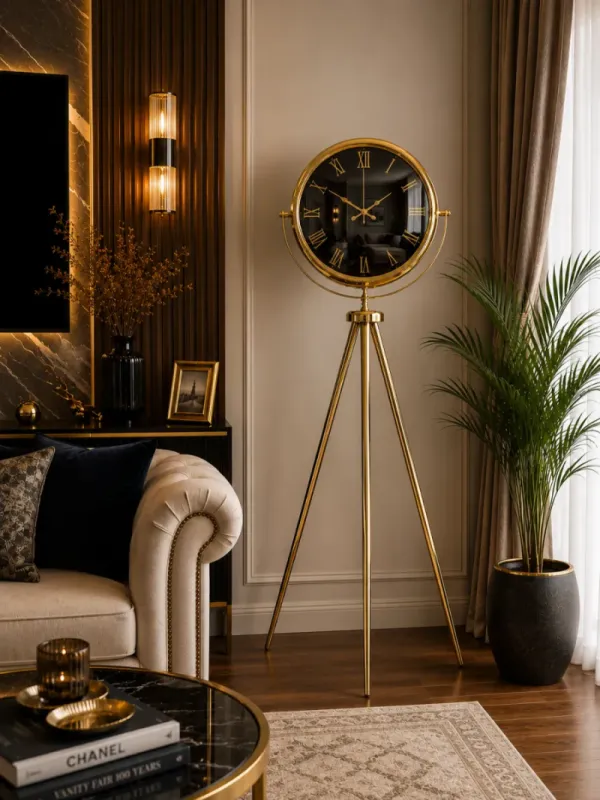 Aynalı Gold Metal Ayaklı Tripod Saat 150 x 45 cm · Model AS-A4051GG