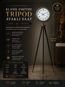 Eskitme Metal Ayaklı Tripod Saat 150 x 45 cm · Model AS-4005E