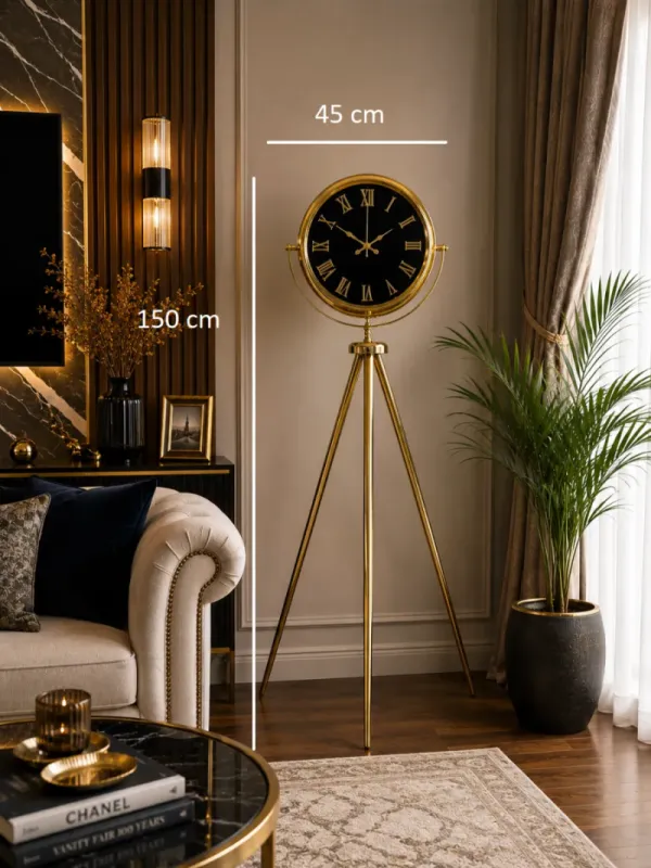 Aynalı Gold Metal Ayaklı Tripod Saat 150 x 45 cm · Model AS-A4051GG