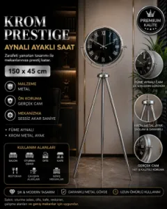 Aynalı Krom Metal Ayaklı Tripod Saat 150 x 45 cm · Model AS-A4051KK