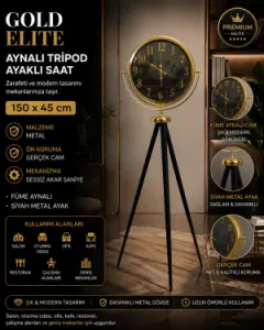 Aynalı Gold Metal Ayaklı Tripod Saat 150 x 45 cm · Model AS-A4001G