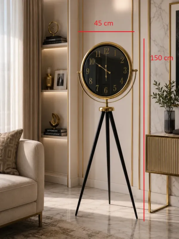 Aynalı Gold Metal Ayaklı Tripod Saat 150 x 45 cm · Model AS-A4001G