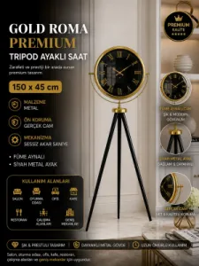 Roma Rakamlı Gold Metal Ayaklı Tripod Saat 150 x 45 cm · Model AS-A4051G
