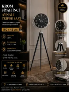 Aynalı Krom Metal Ayaklı Tripod Saat 150 x 45 cm · Model AS-A4051K