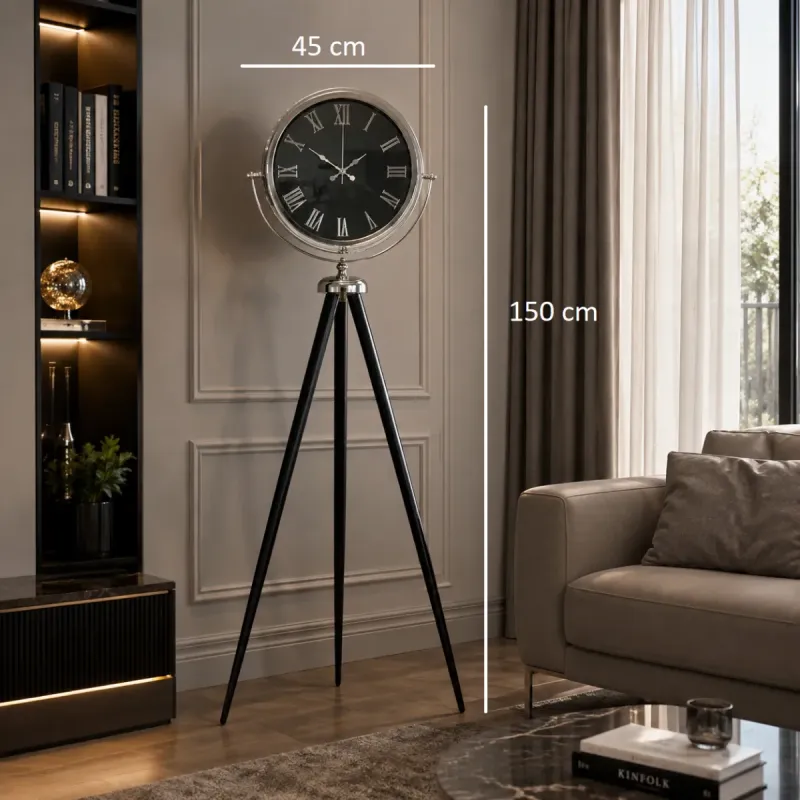 Aynalı Krom Metal Ayaklı Tripod Saat 150 x 45 cm · Model AS-A4051K