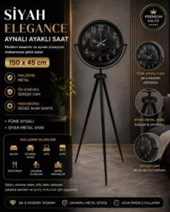 Aynalı Siyah Metal Ayaklı Tripod Saat 150 x 45 cm · Model AS-A4001B