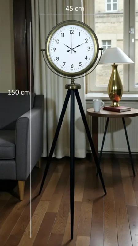 Eskitme Metal Ayaklı Tripod Saat 150 x 45 cm · Model AS-4005E
