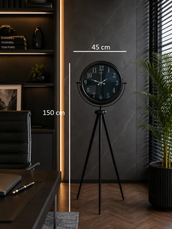 Aynalı Siyah Metal Ayaklı Tripod Saat 150 x 45 cm · Model AS-A4001B