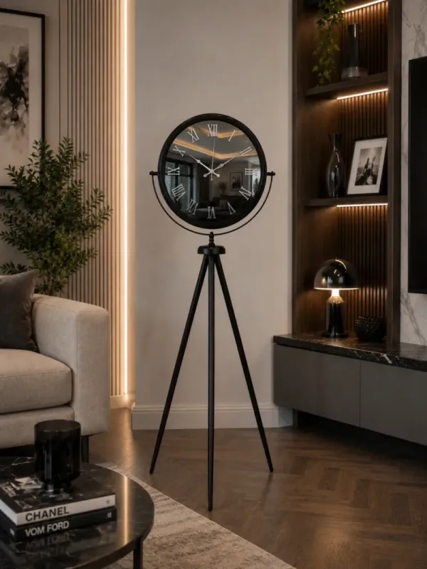 Roma Rakamlı Aynalı Siyah Metal Ayaklı Tripod Saat 150 x 45 cm · Model AS-A4051B