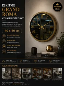 Roma Rakamlı Aynalı Eskitme Metal Duvar Saati 40 cm · Model A4051E