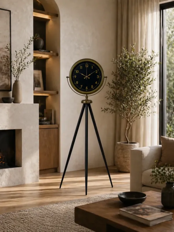 Retro Görünümlü Eskitme Metal Ayaklı Tripod Saat 150 x 45 cm · Model AS-4006E