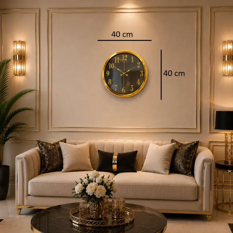 Aynalı Gold Metal Duvar Saati 40 cm · Model A4001G