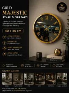 Aynalı Gold Metal Duvar Saati 40 cm · Model A4051G