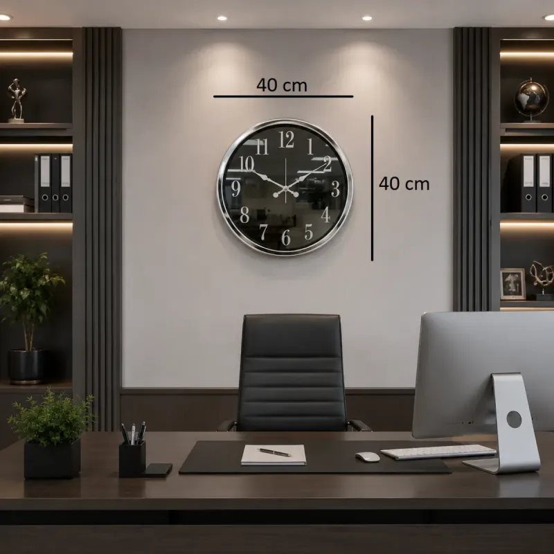 Aynalı Krom Metal Duvar Saati 40 cm · Model A4001K